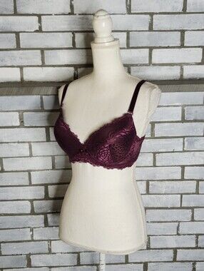 International Intimates Bra Burgundy Lace 38C Underwire Comfort Slight Push Up